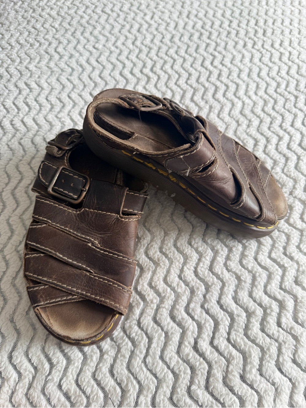 Dr. Martens Brown Leather Y2K Chunky Heels Made In England Fisherman Sandals 6
